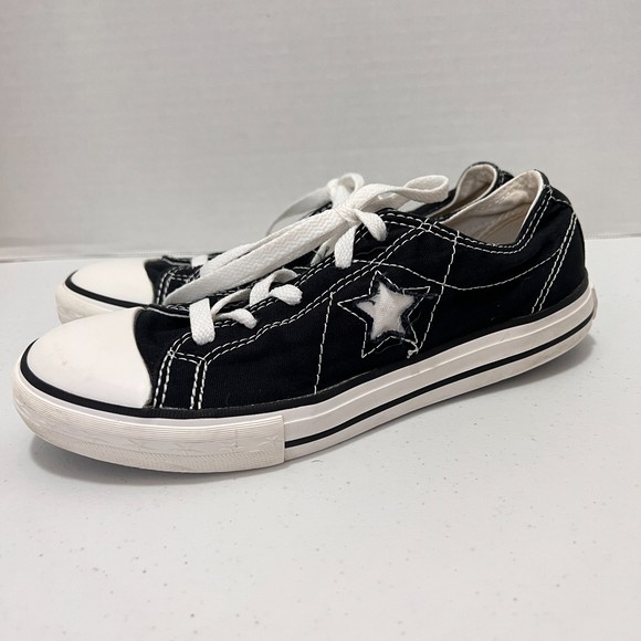Converse Other - Converse One Star Black White Canvas Low Top Sneakers Shoes Junior Size 4